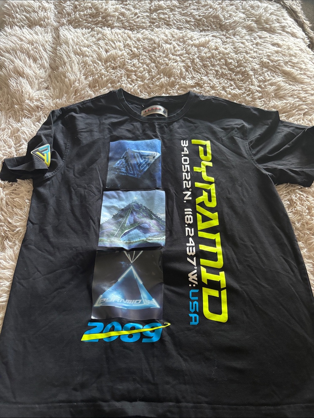 Black Pyramid Graphic Tee - Black with Neon Yellow & Blue Accents